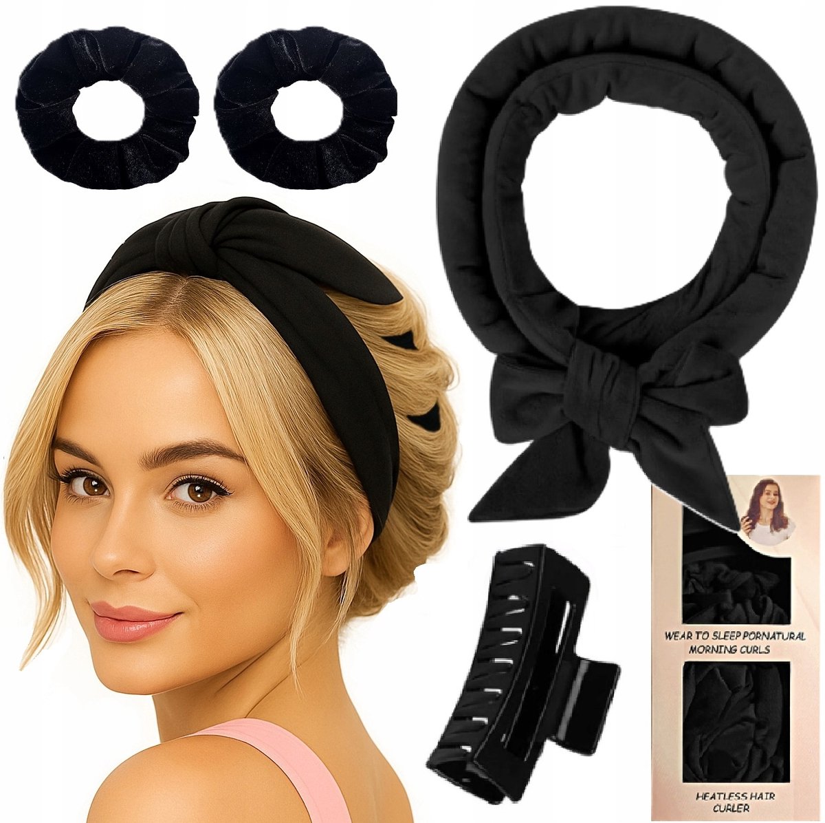 Velours haarrollers set voor hittevrije krullen met klem