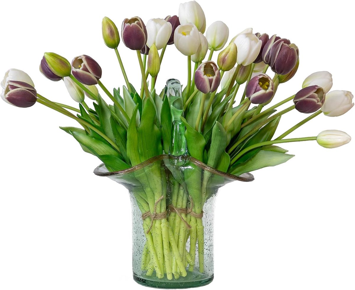 Neppotjes 40 Stuks Kunstmatige Tulpen - Real Touch Latex - Perfect voor Bruiloft en Thuisdecoratie - Dark Plum Set - ShopVlot