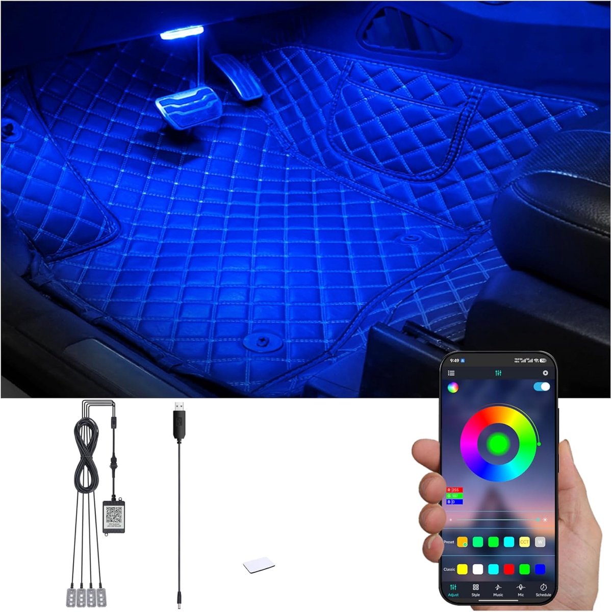 RGB voetruimte verlichting set - 16,7 miljoen kleuren - muziek synchronisatie - creëer een sfeervolle ambiance - ShopVlot