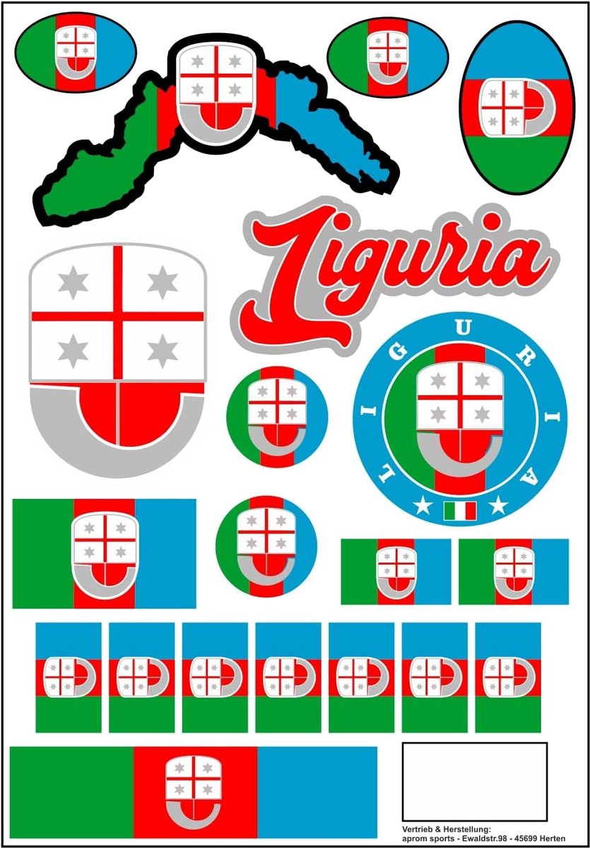 Stickerblad Ligurië Italië - Waterproof vinyl - Vlaggen in diverse maten - Perfect voor auto of motor - ShopVlot