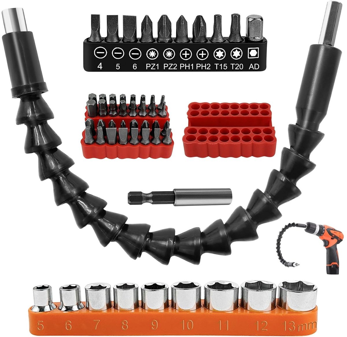 Boormachine accessoires 53-delig - Flexibele carbonstalen schroefbits - Voor constructiewerkzaamheden - ShopVlot