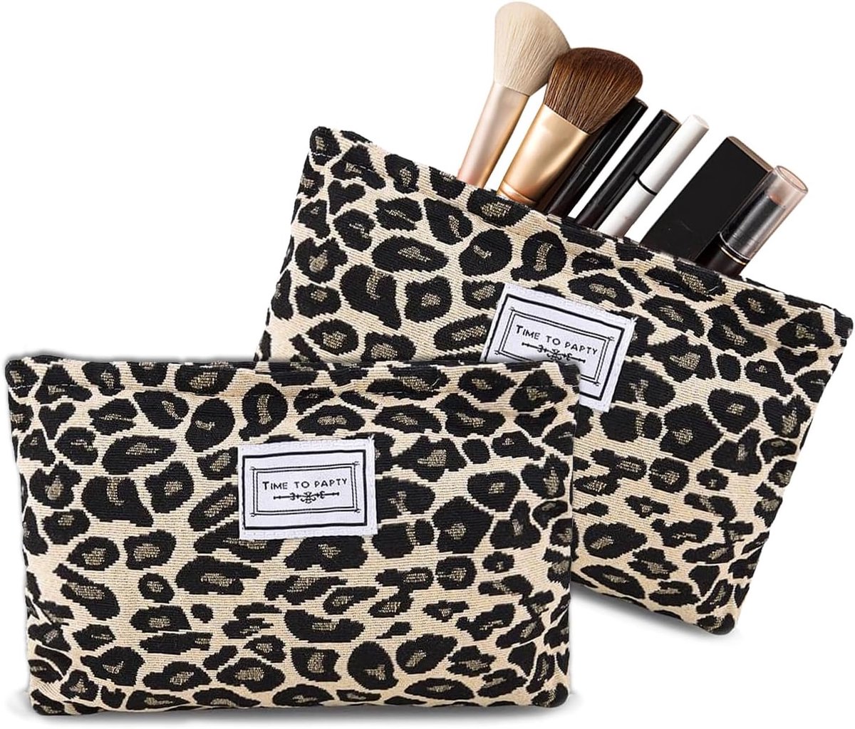 Make-uptas 2 stuks - multifunctionele toilettas - luipaardpatroon - perfect voor reizen - ShopVlot