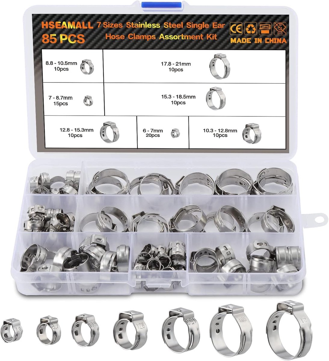 Hose clamps set 85pcs 7-21mm - roestvrij staal - verstelbaar - perfect voor leidingen - ShopVlot