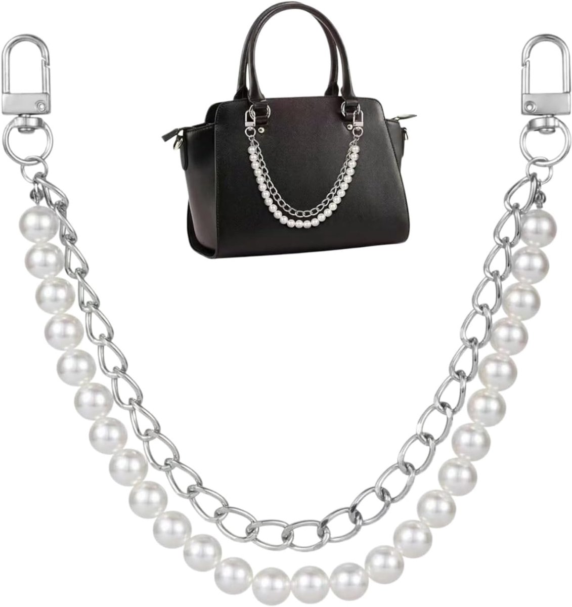 Tassenketting pareltas charme 26 x 0,8 cm - goud en zilver - tasriem verlenging - stijlvolle tasdecoratie - ShopVlot