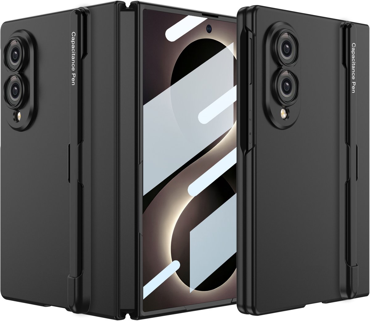 Casemania Hoesje Geschikt voor Samsung Galaxy Z Fold 8 - Back Cover met Touchscreen Pen en Penhouder - Ultradun Hardcase met Ingebouwde Screenprotector - Telefoonhoesje met Camera Bescherming
