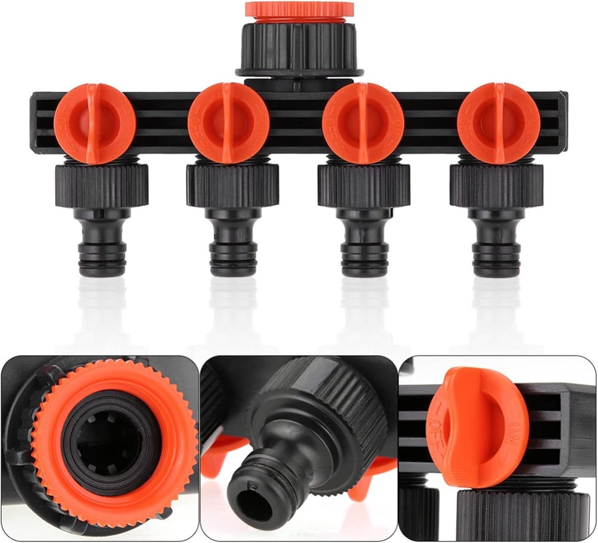 Tuinslang splitser 4-weg - duurzaam rubber - met individuele afsluiters - ideaal voor tuinirrigatie - ShopVlot