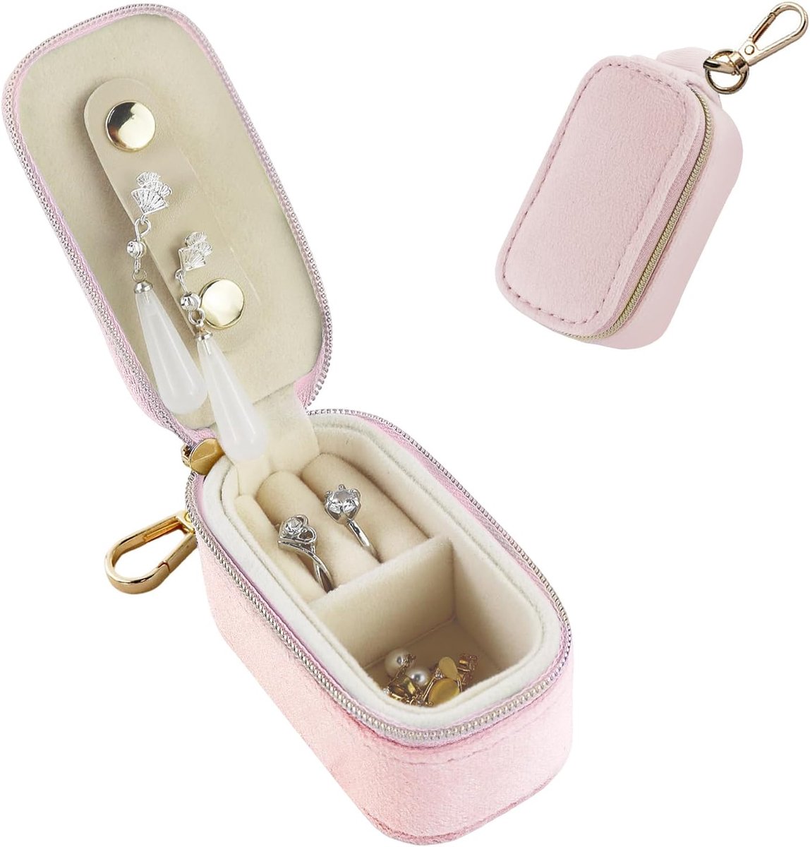Mini sieradenbox - draagbaar - fluwelen materiaal - veilig voor reizen - ShopVlot