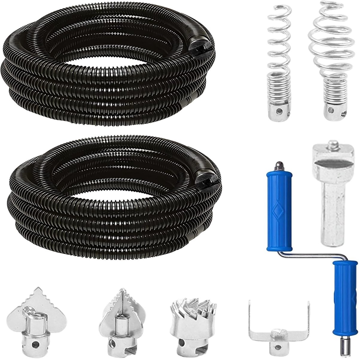 Afvoerspiralen 5 m x 12 mm - 2 stuks - multifunctioneel met elektrische en handmatige adapters - ShopVlot
