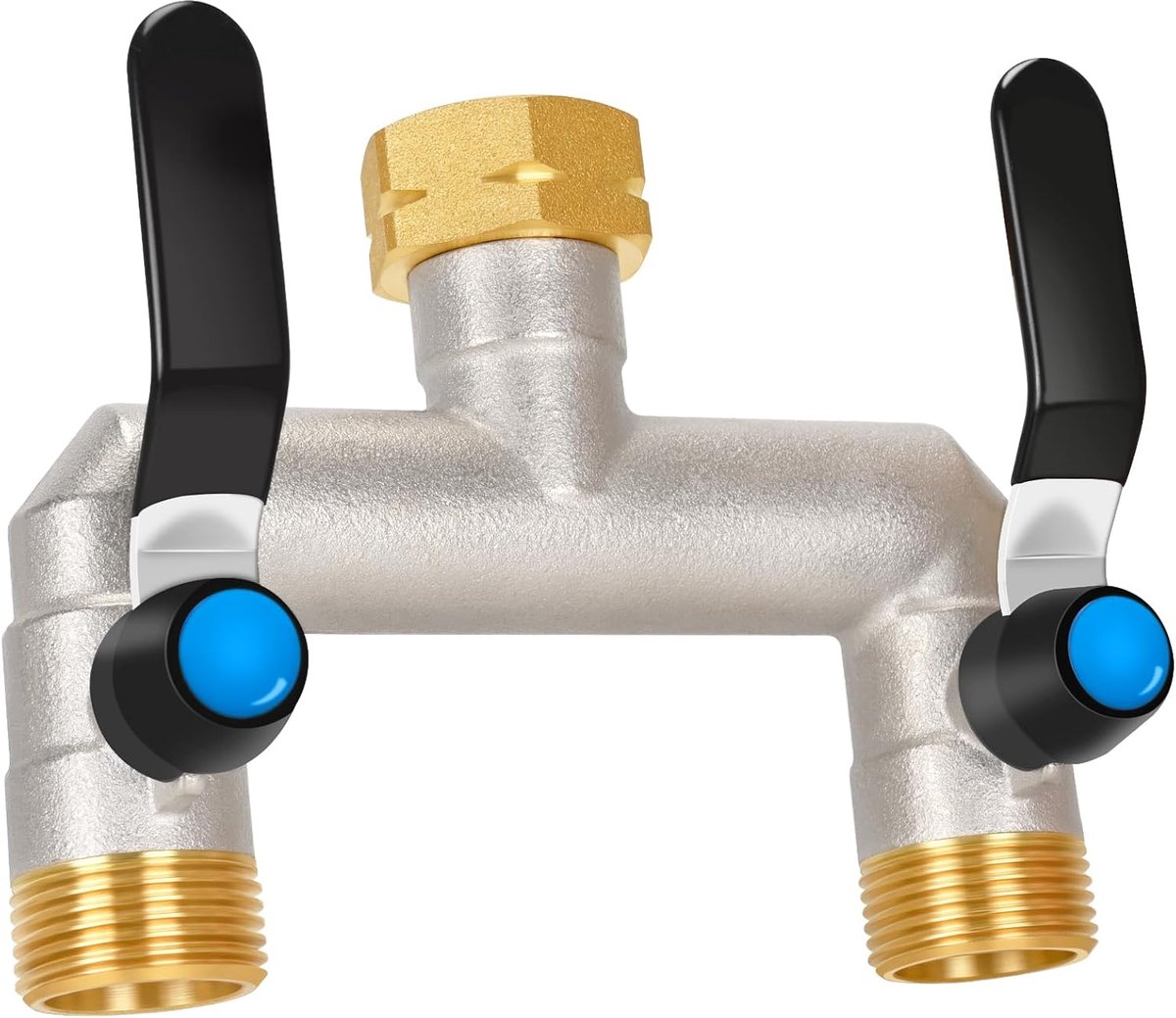 2-weg waterverdeler groot debiet - 3/4 inch messing - RVS handvat - efficiënt tuinirrigatie - ShopVlot