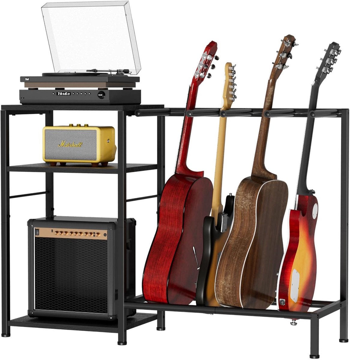 Guitar Stand voor 4 gitaren - verstelbaar - zwart - multifunctionele opslag voor accessoires - ShopVlot