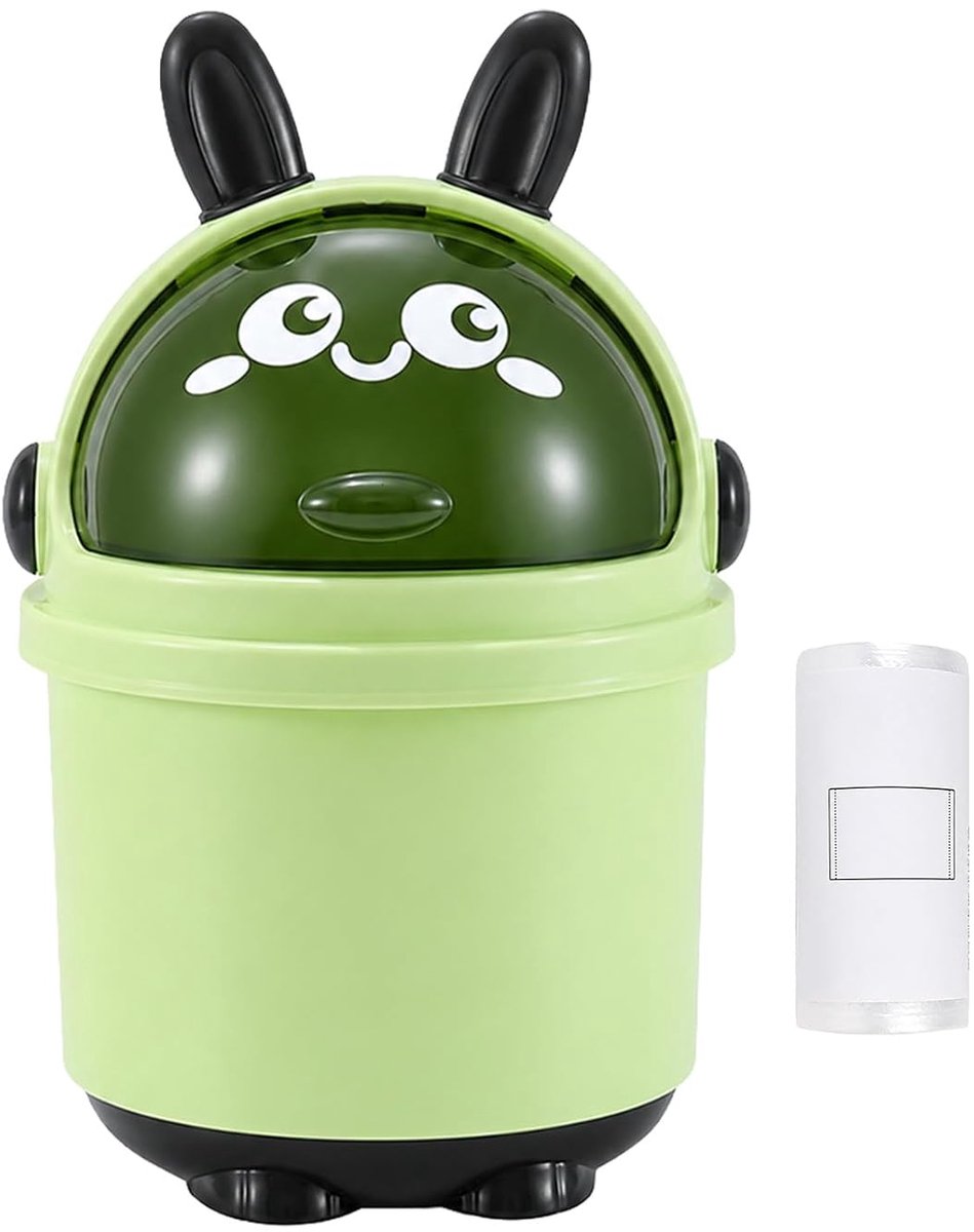 Tafelafvalemmer groen - schattig konijnendesign - compact formaat - ideaal voor kantoor of kinderkamer - ShopVlot