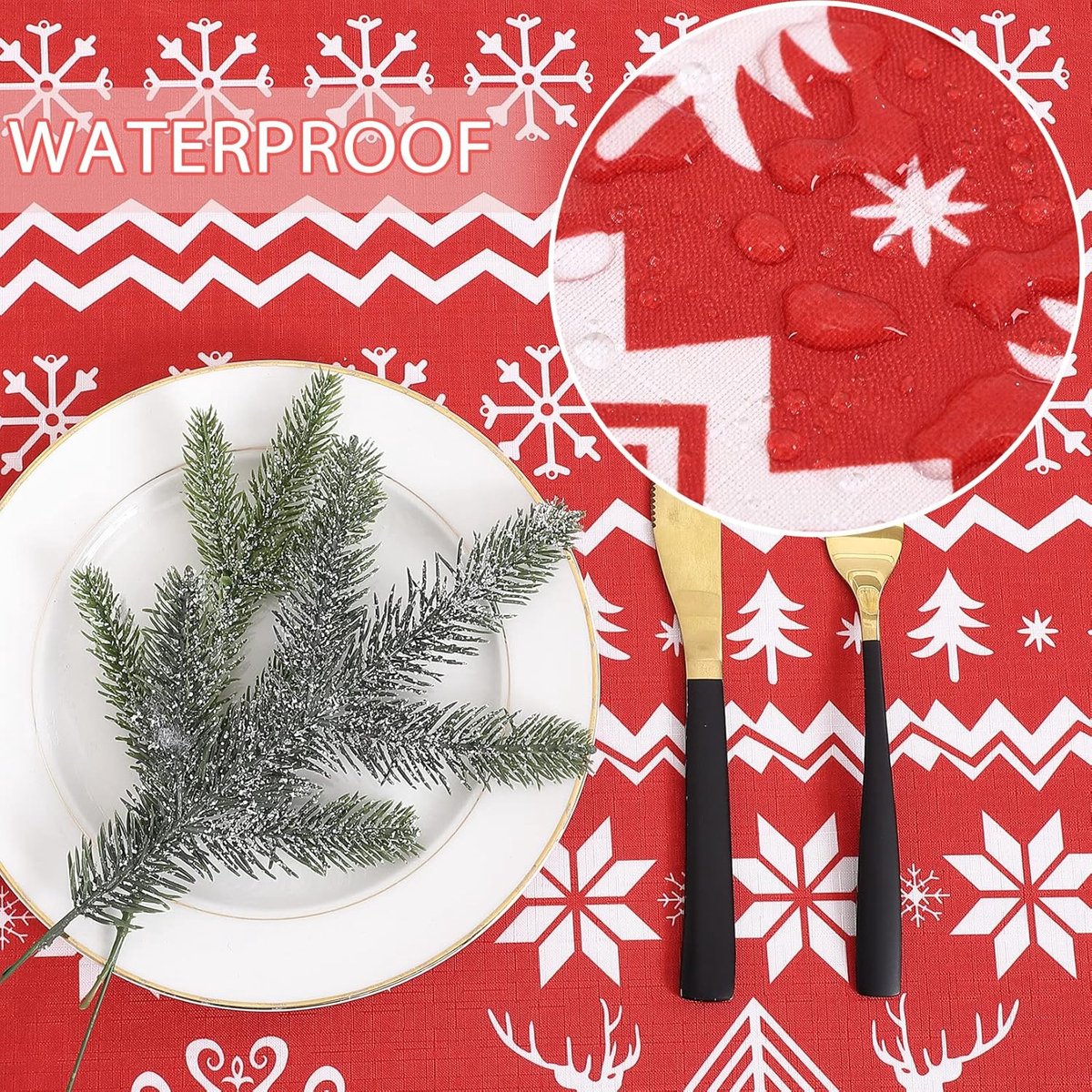Tafellaken Kerst 52x90 Inch - Rode Polyester met Kerstboom en Hert - Waterafstotend en Vlekbestendig - ShopVlot
