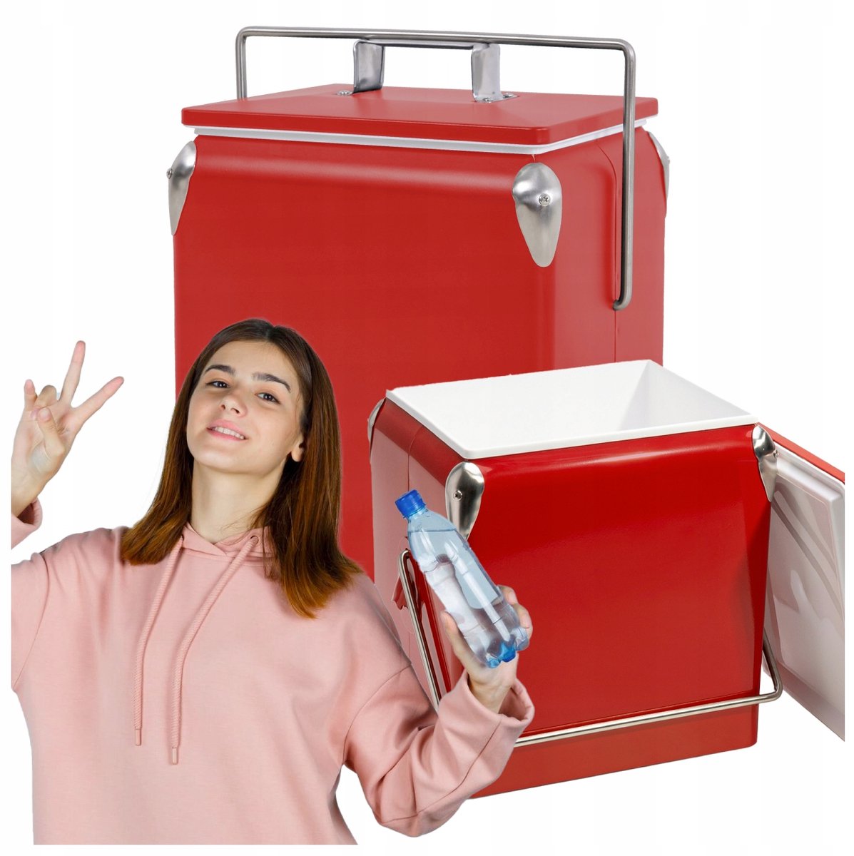 Retro Koelbox Rood 13L - Draagbare Koelbox met Flesopener