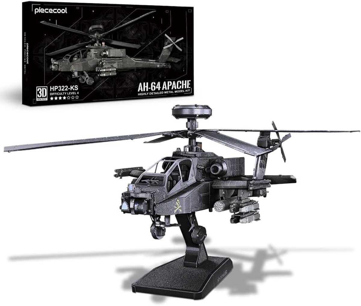 3D puzzel metalen Ah-64 Apache Helicopter - uitdagend modelbouwpakket - perfect voor volwassenen - ideaal als cadeau - ShopVlot