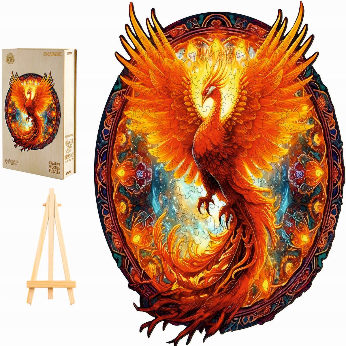 Houten Puzzel 300 Stukjes Fenix ​​Mandala in Houten Kist