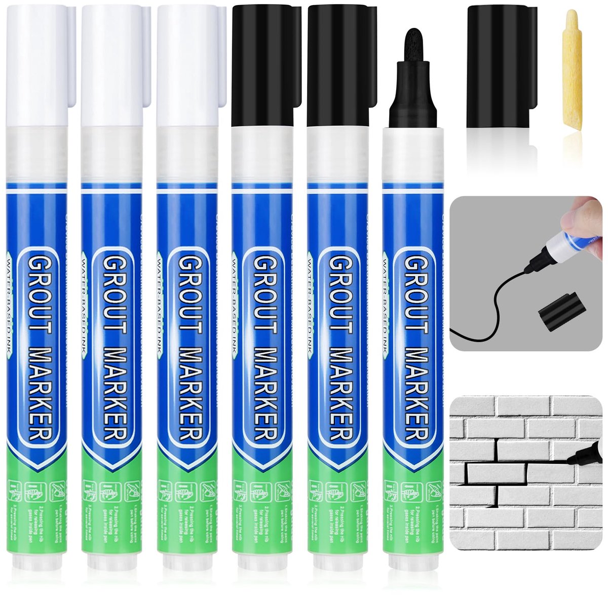 Voegenstiften 6 stuks - witte en zwarte markers - voor tegel- en muurreparatie - ideaal voor badkamer en keuken - ShopVlot