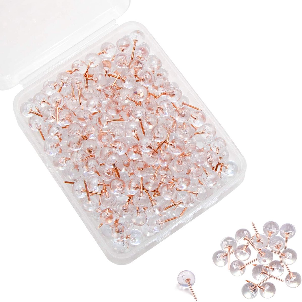 Push pins 200 Stuks - Roze goud - Transparante plastic ronde kop - Geschikt voor kaarten en foto's - ShopVlot