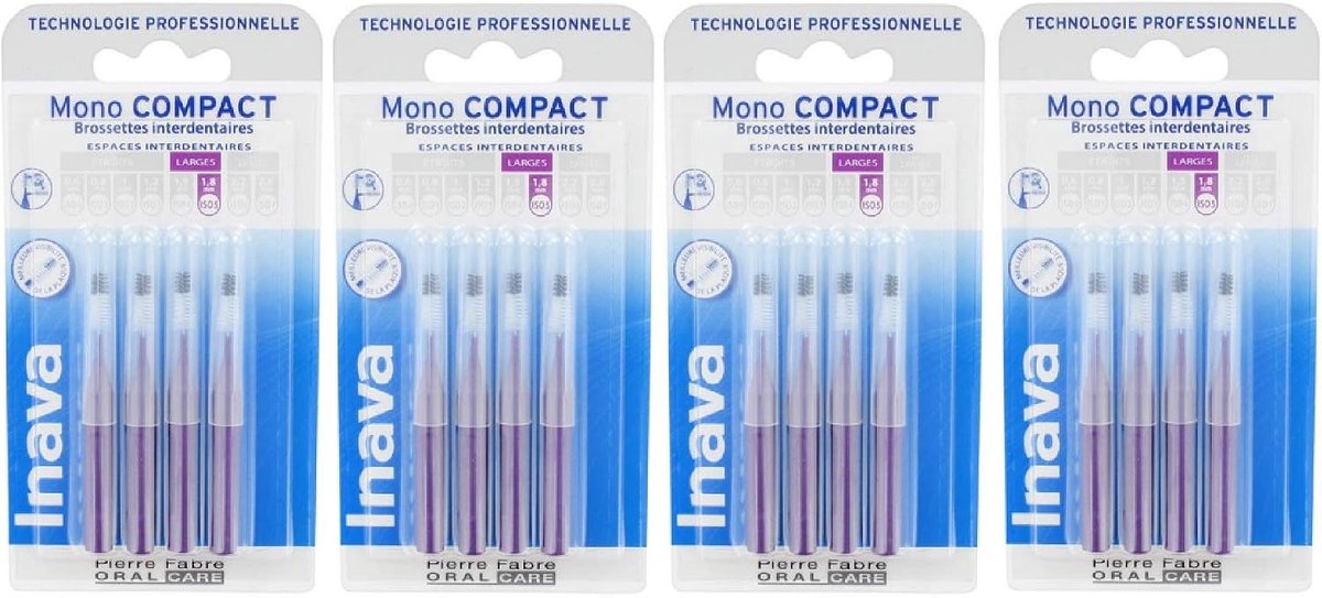 Borstels Mono Compact 1,8 mm - violet - 4-pack - ideaal voor dagelijkse mondverzorging - ShopVlot