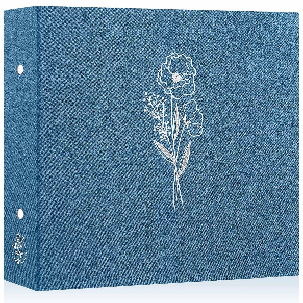 Fotoalbum 30 x 30 cm - linnen blauw - met 3 ringen - 60 pagina's voor al je herinneringen - ShopVlot