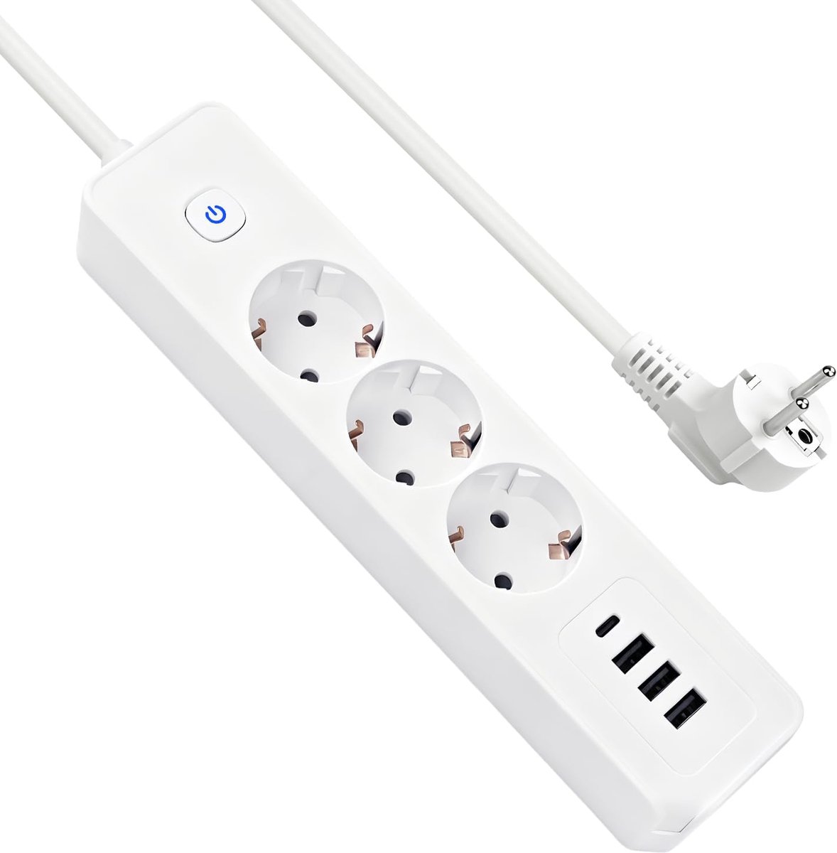 Verlengsnoer met 3 stopcontacten - 3 USB en 1 USB-C - 1,4 m kabel - ideaal voor keuken en kantoor - ShopVlot