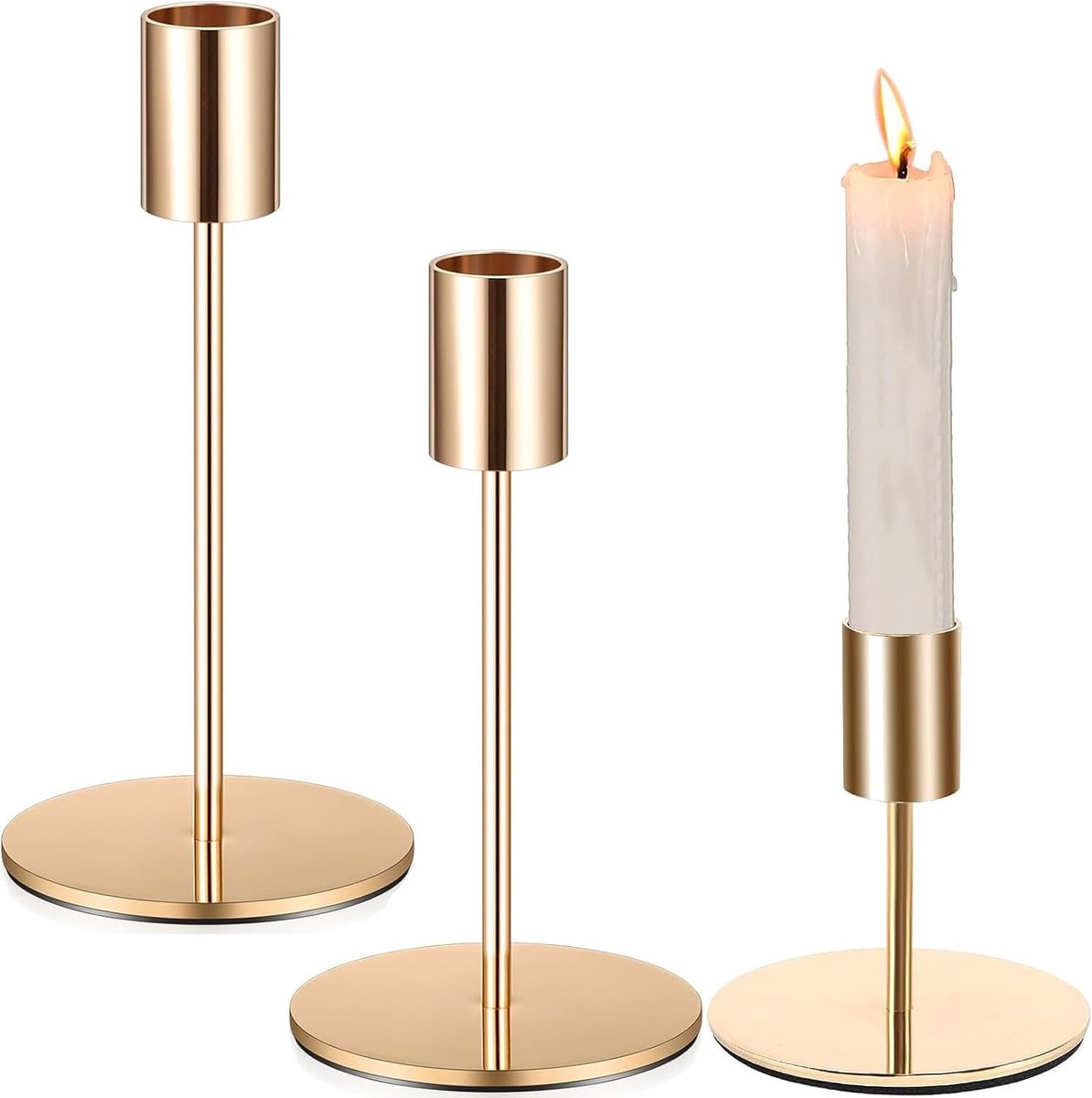 Kandelaar 3 Stuks - Gouden Metaal - Decoratief Design - Ideaal voor Feestelijke Gelegenheden - ShopVlot