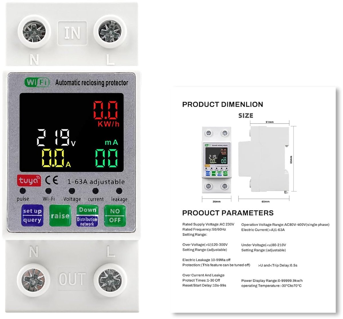 Circuitonderbreker 63A - WiFi timer schakelaar - Tuya app controle - Automatische lekkage- en overspanningsbeveiliging - ShopVlot