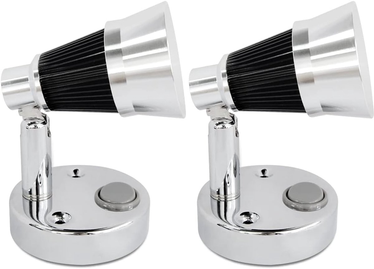 Leeskamp verlichting 12V - 2W 100LM warm wit - chroom en zwart design - ideaal voor camper en boot - ShopVlot