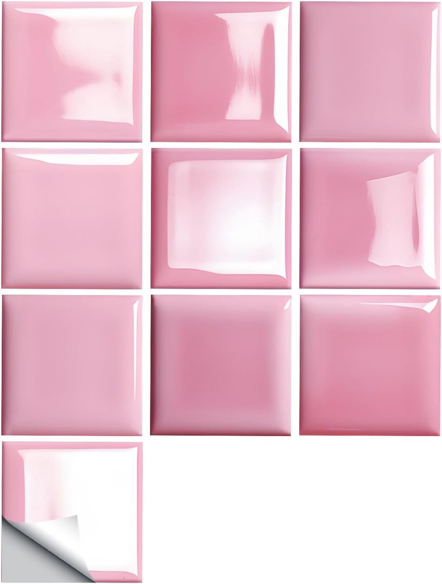Zelfklevende tegels voor keuken 15 x 15 cm - roze 3D tegelstickers - water- en hittebestendig - vernieuw uw ruimte - ShopVlot