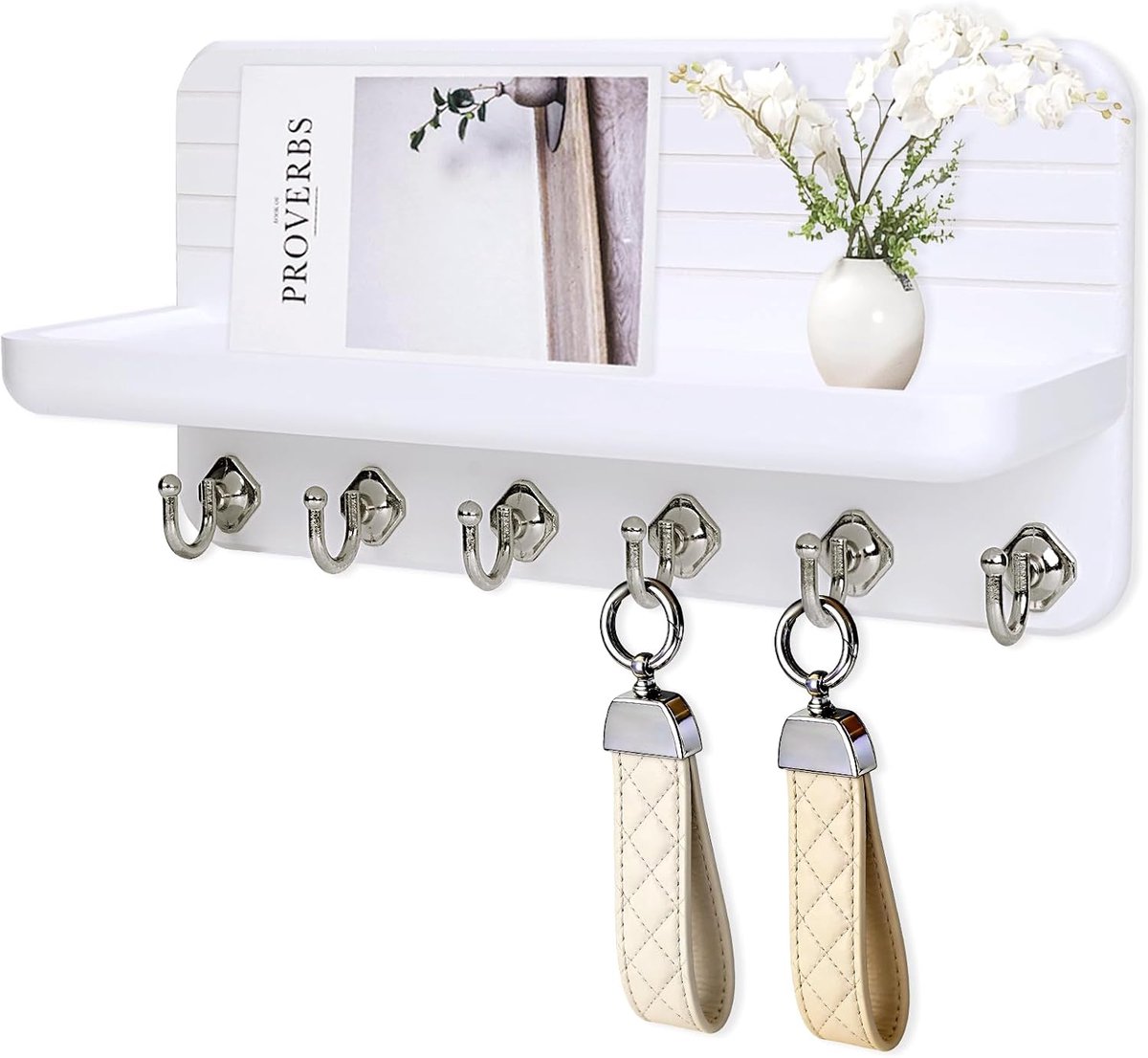 Sleutelhouder wandmontage met 5 haken - Natuurlijke pijnboom - Modern design - Ideaal voor entree of woonkamer - ShopVlot