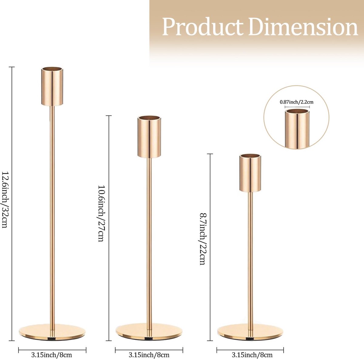 Kaarsenhouder Set van 3 - Goud - Hoge Kandelaar 32/27/22CM - Perfect voor Tafel Decoraties - ShopVlot