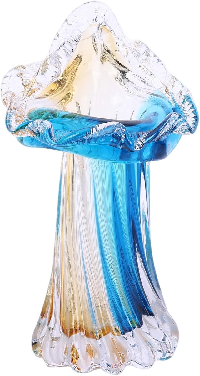 Glazen vaas - blauw en goud - handgeblazen kunst - luxe woondecoratie - ShopVlot