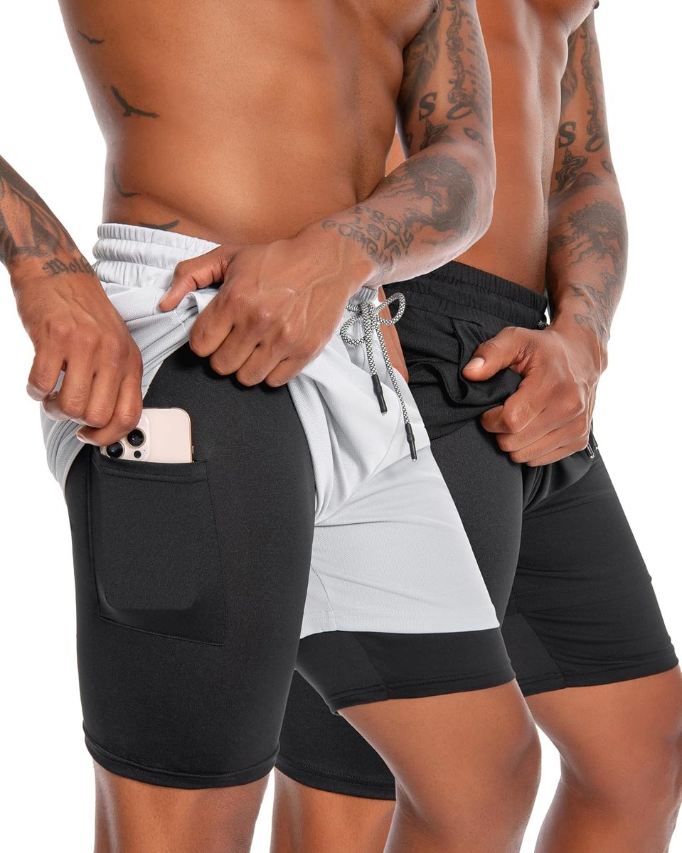 Hardloopshorts heren 2-in-1 - met zak - comfortabel en ademend - ideaal voor sport en training - SnelShoppen
