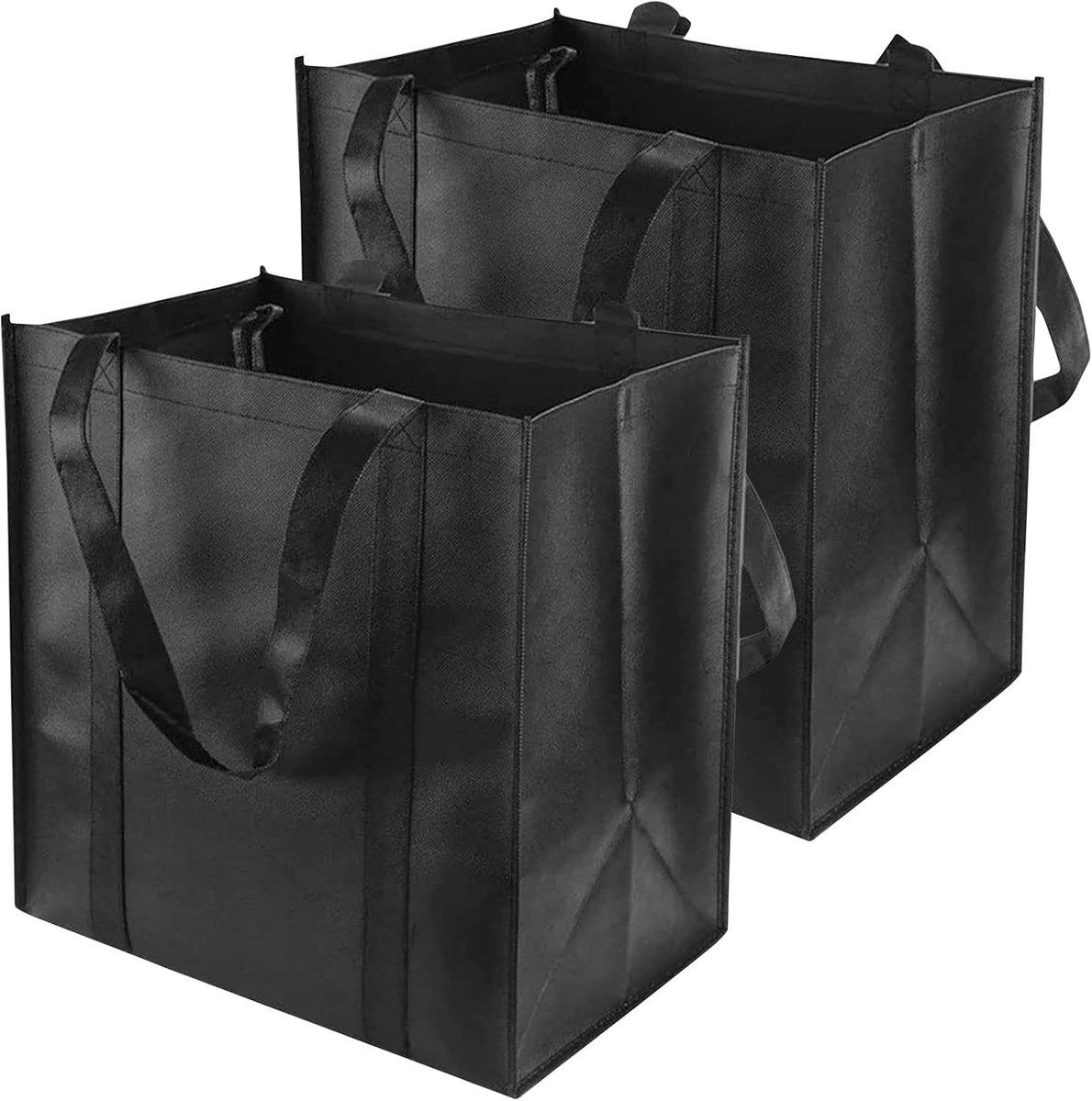 Vouwbare boodschappentas - grote zwarte draagtas met handvatten - 15 x 35 x 25 cm - ideaal als shopper - SnelShoppen