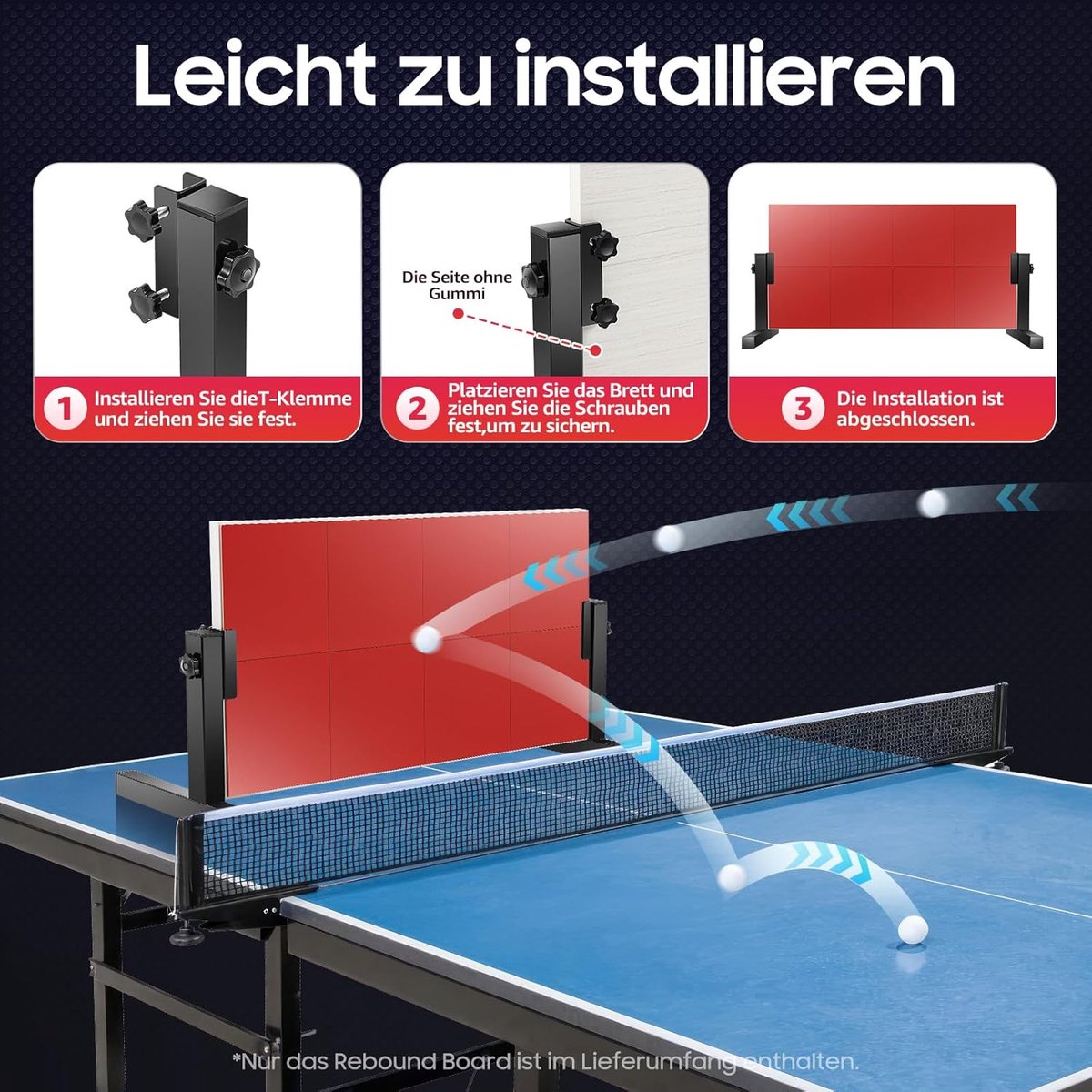 Tafeltennis Rebound Board - Ping Pong Trainer - Vaardigheden Verbeteren - 8 Rubberen Blokken - 665 x 335 cm - Rood