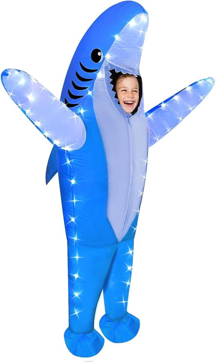 Opblaasbaar kostuum kinderen - Verlicht haaienkostuum - Halloween outfit - Speelplezier voor jongens - SnelShoppen