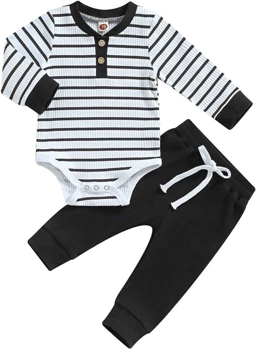 Baby jongens kledingset 0-18 maanden - ribbelstriped - lange mouwen - ideaal voor herfst en winter - SnelShoppen