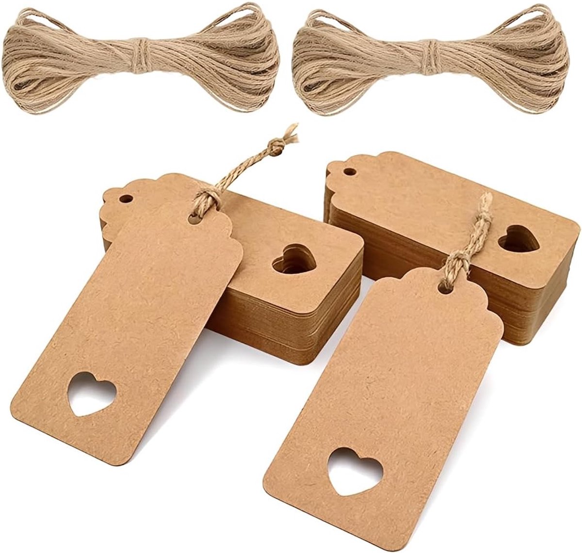 Kraftpapieren etiketten 3 x 6 cm - 100 stuks - mini-labels met hart - perfect voor scrapbooking - SnelShoppen