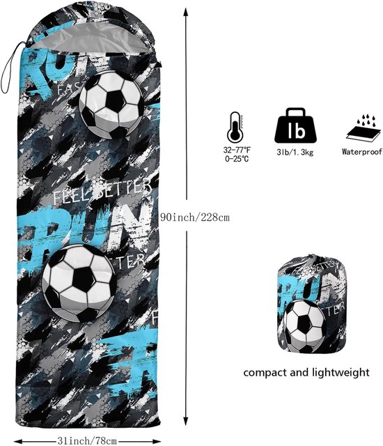 Slaapzak Mummie - Outdoor Slaapzak - Kamperen en Wandelen - Waterdicht Polyester - 80 x 230 cm - Voetbal — afbeelding 3