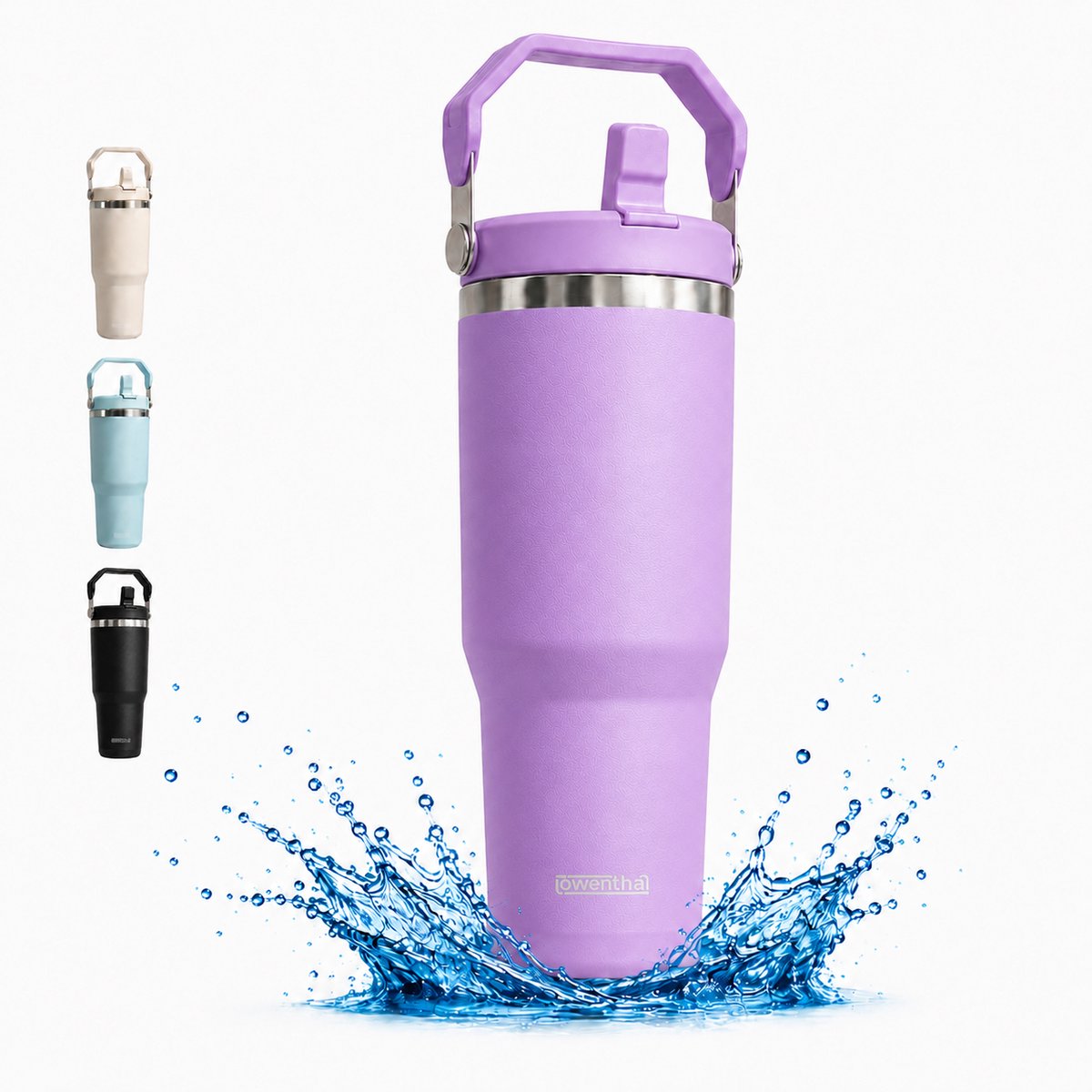 Drinkfles - Thermosfles 800 ml - 100% Lekvrij - Waterfles Met Rietje - Dubbelwandig RVS - Thermosbeker - Thermoskan To Go - Drinkbus - Sportfles - Schoolbeker Back to School - Kinderen - Travel Mug - Paars - Löwenthal