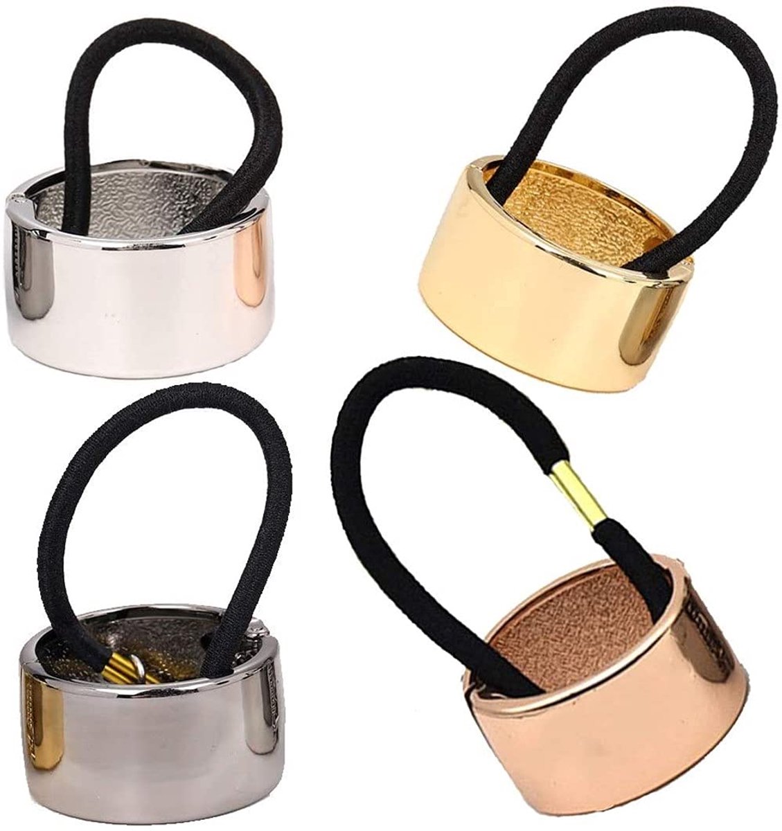 Haar elastieken 4 stuks - met metalen ring - elastisch en comfortabel - ideaal voor een nette paardenstaart - ShopVlot
