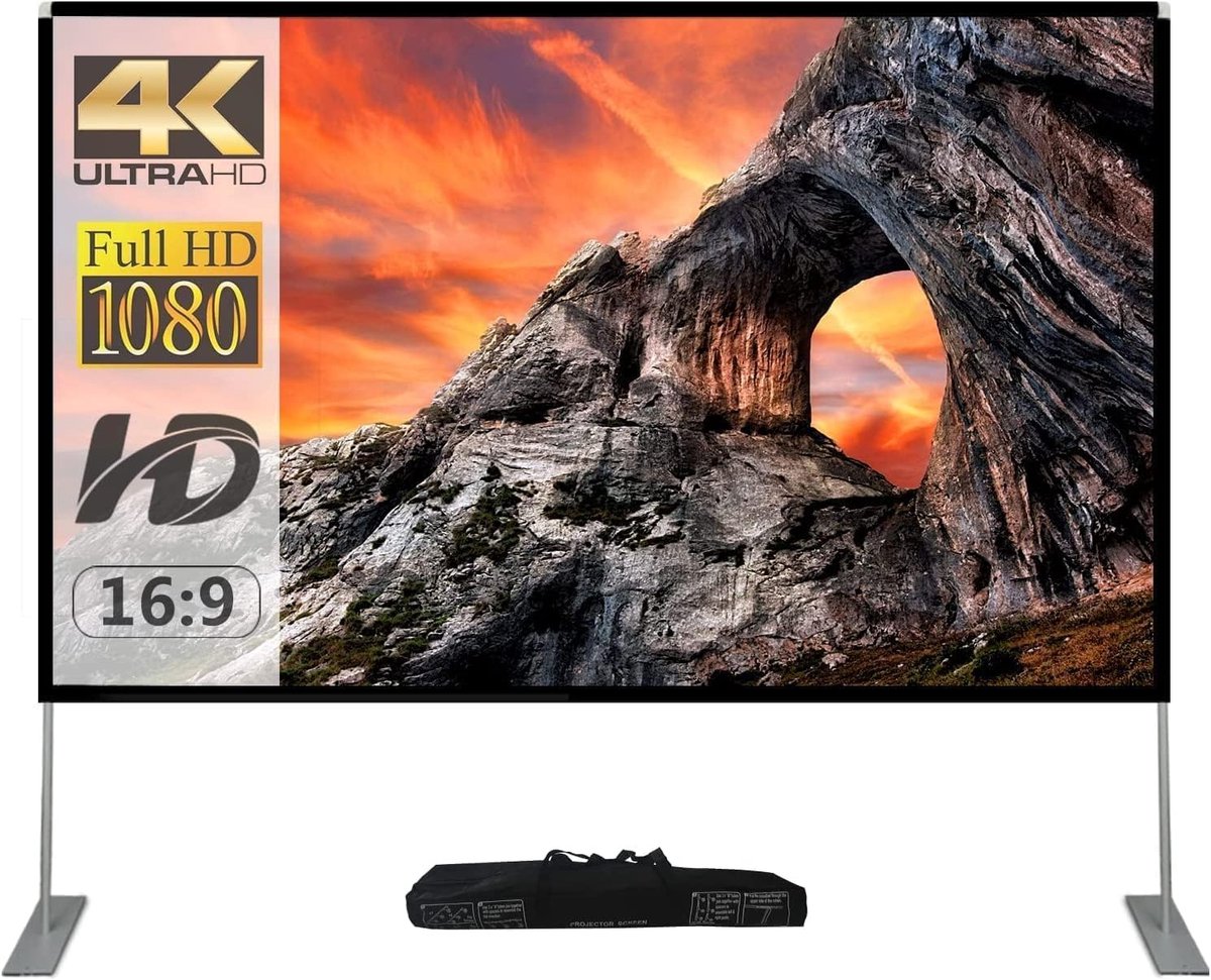 Projectiescherm 100 inch - Draagbaar filmscherm - 4K HD achterprojectie - Ideaal voor thuisbioscoop - ShopVlot