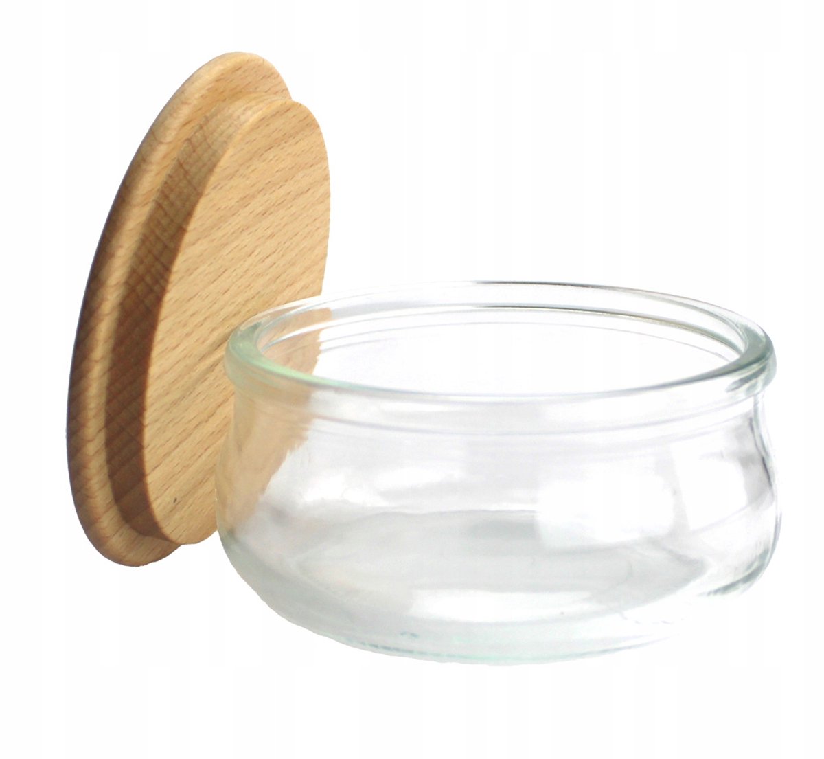 Glazen pot voor kaarsen 210 ml met elegante houten deksel