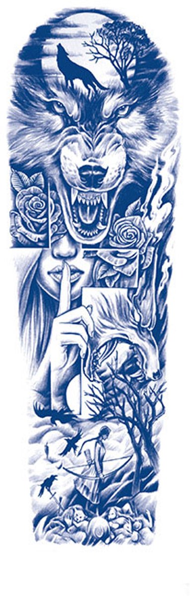 Tijdelijke sleeve tattoo wolf 2 weken