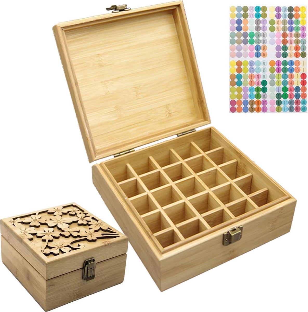 Houten essentiële olie organizer 25 slots - bamboe draagbox - met metalen slot - ideaal voor aromatherapie - ShopVlot