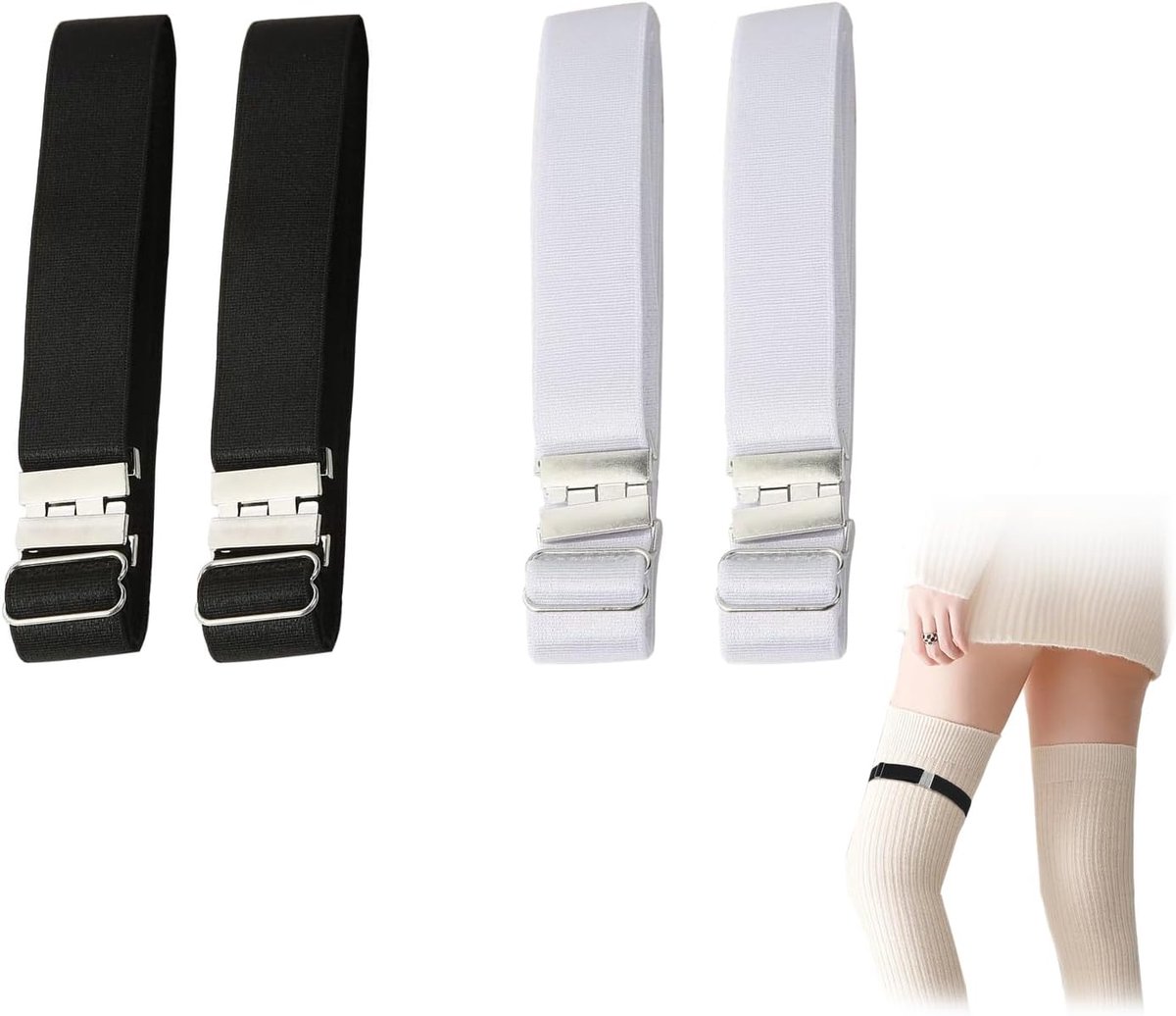 Garters verstelbaar - zwart en wit - niet-slip bevestiging - voor lange kousen - ShopVlot