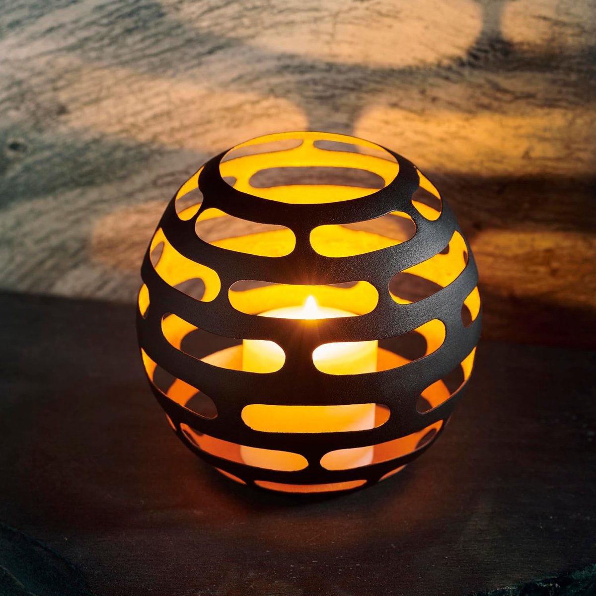 Lantaarn zwart-goud 17x17x16 cm - metalen decoratie - unieke handgemaakte sfeerhouder - ideaal voor de woonkamer - ShopVlot