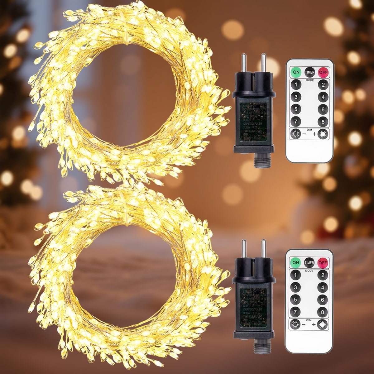 Lichtslinger vuurwerk set van 2 - 6 m, 200 LEDs - zilveren draad, afstandsbediening - ShopVlot