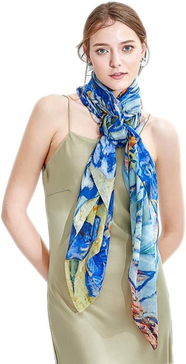 zijde sjaal XXL oversized - van Gogh amandelboom takken - luxe uitstraling - perfect voor elke gelegenheid - ShopVlot
