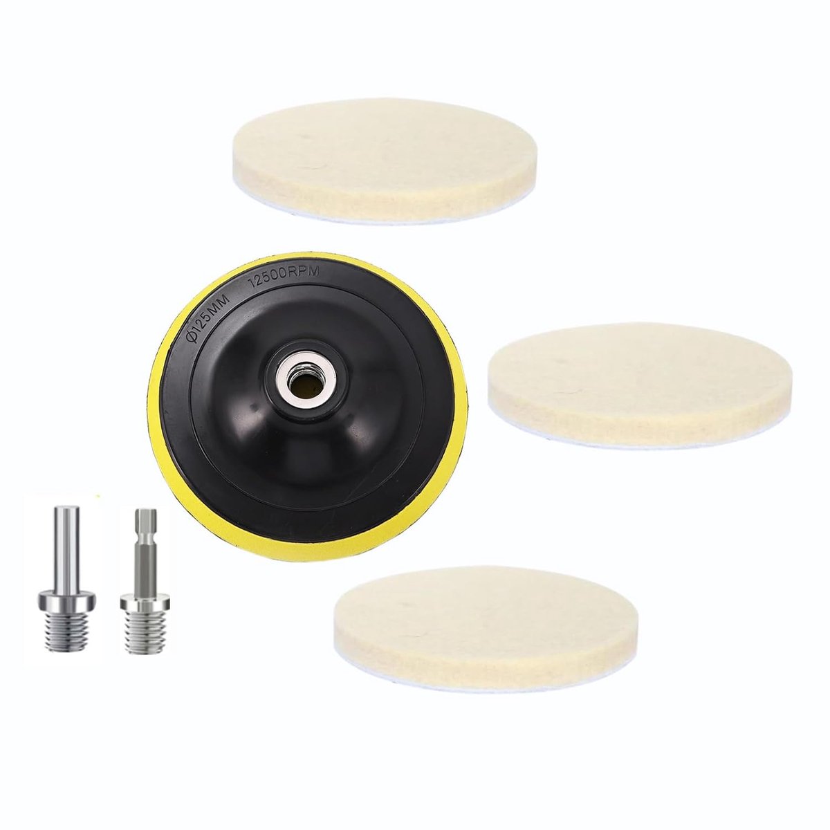 Polijstpad 125mm - 3 Stuks Wolvilt - Inclusief Adapter - Geschikt voor Glas en Metaal - ShopVlot