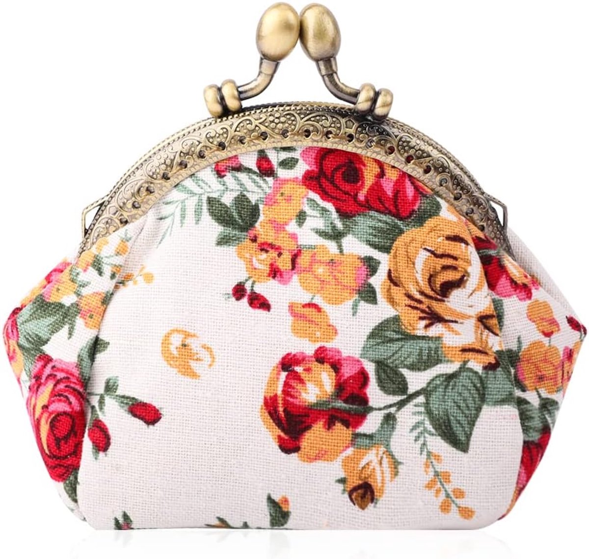 Muntentasje Vintage - Bloemmotief - Knoopsluiting - Ideaal voor kleingeld - ShopVlot
